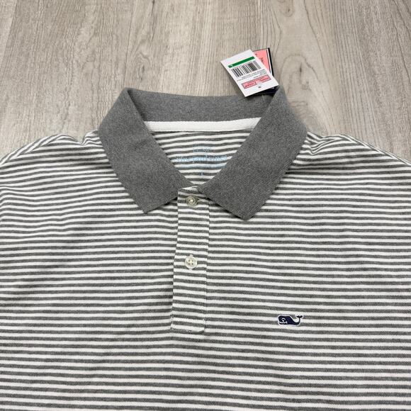 Vineyard Vines Feeder Stripe Stretch Pique Polo Shirt Medium Gray Heather NEW - Picture 1 of 8